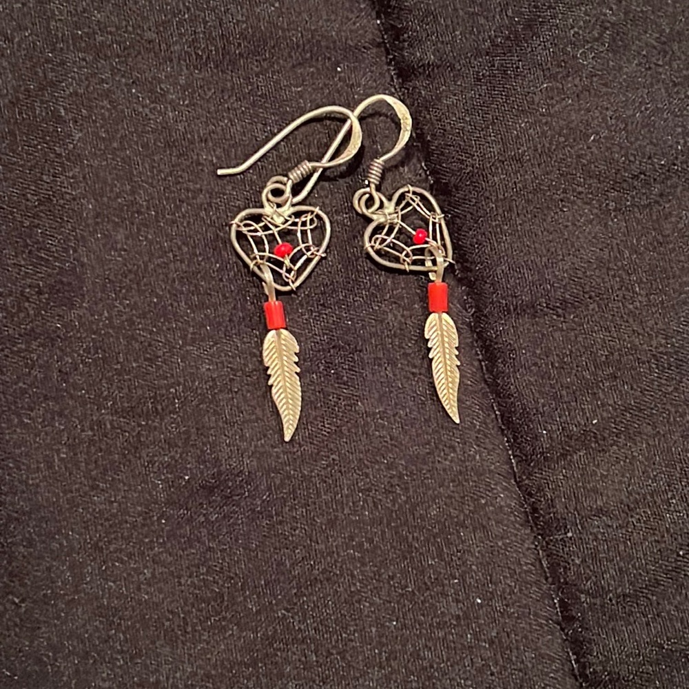 heart shaped dream catcher earrings